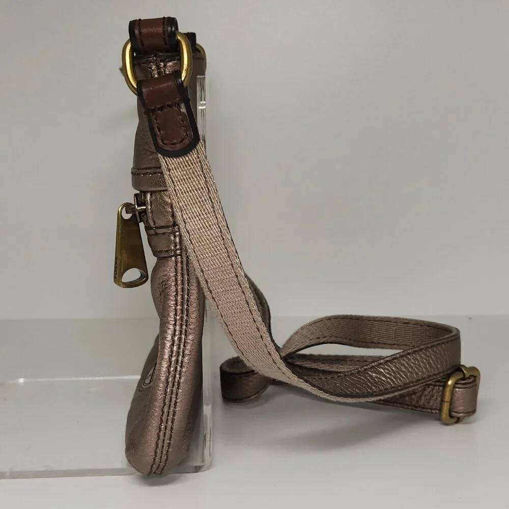 Fossil Vintage Explorer Gunmetal Color Leather Crossbody Bag Purse